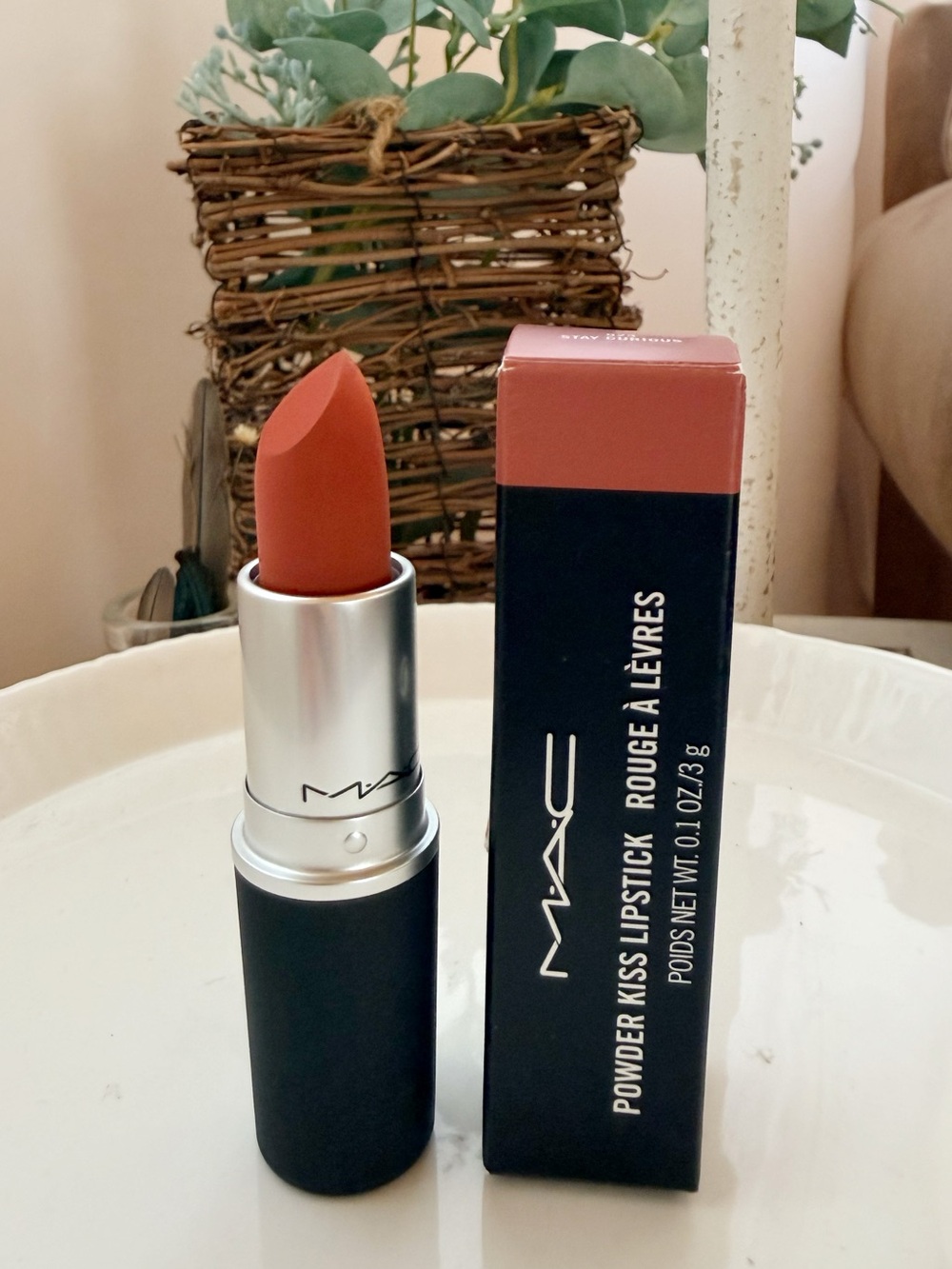 MAC Cosmetics Power Kiss Hazy Matte Lipstick in STAY CURIOUS Mid-tone Red Pink